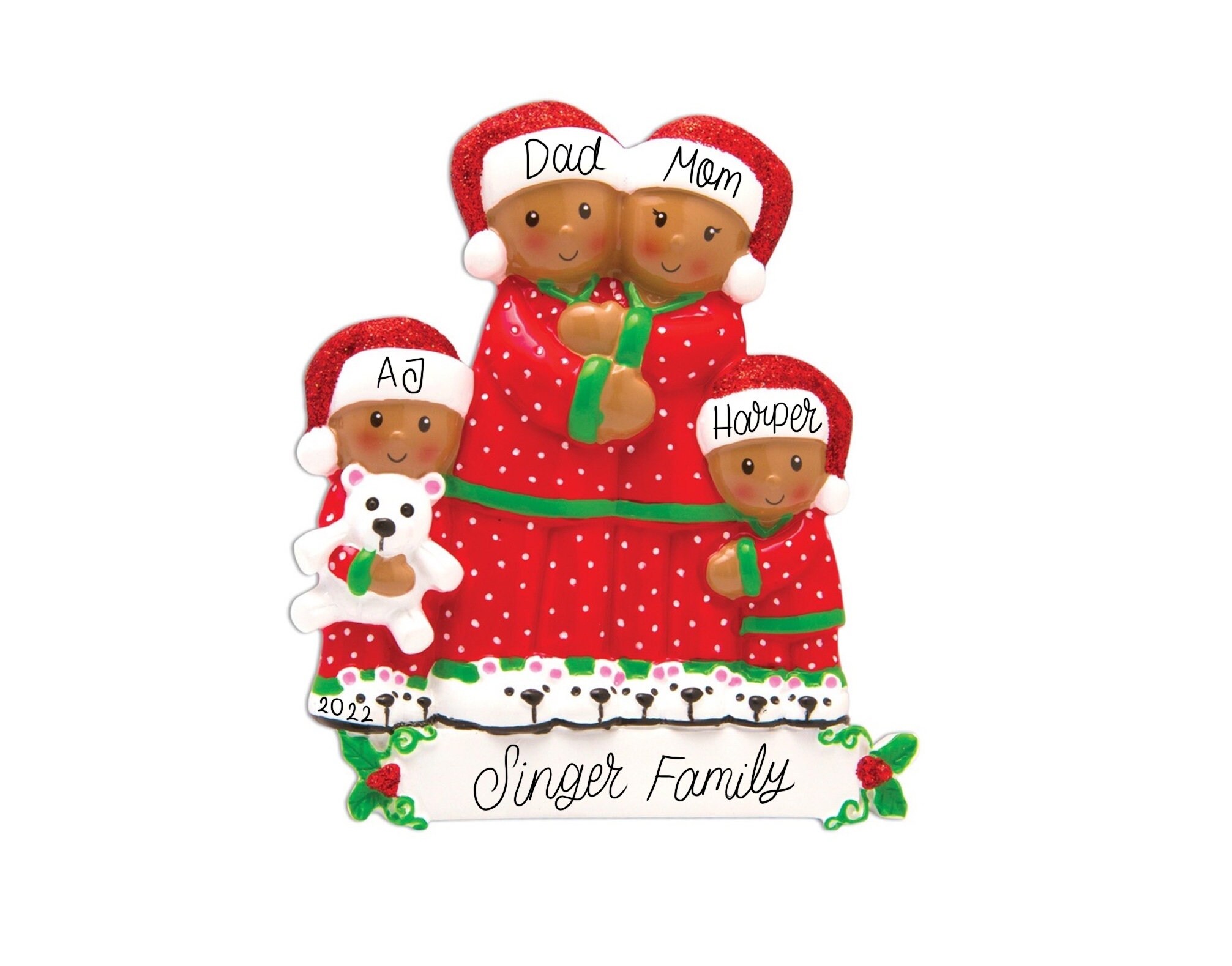 African American Ornament - Couple, Family of 3, 4, 5 People Christmas ...