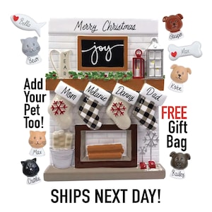 Personalized Christmas Ornament - 2025 Large Family with Pet Dog Cat Fireplace Mantle Grandkids Tree Home Stocking Stuffer Gift Custom Decor