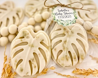 Jabones de avena con miel y hojas de monstera - Recuerdos de safari para baby shower, decoración bohemia de animales para cumpleaños