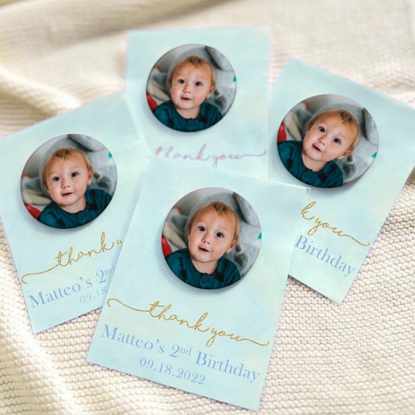 First Birthday MAGNET Favors Gifts for Guests in Bulk - Boy 1st Year Old Birthday Party Decorations Kids Custom Elegant Minimal Return Gift