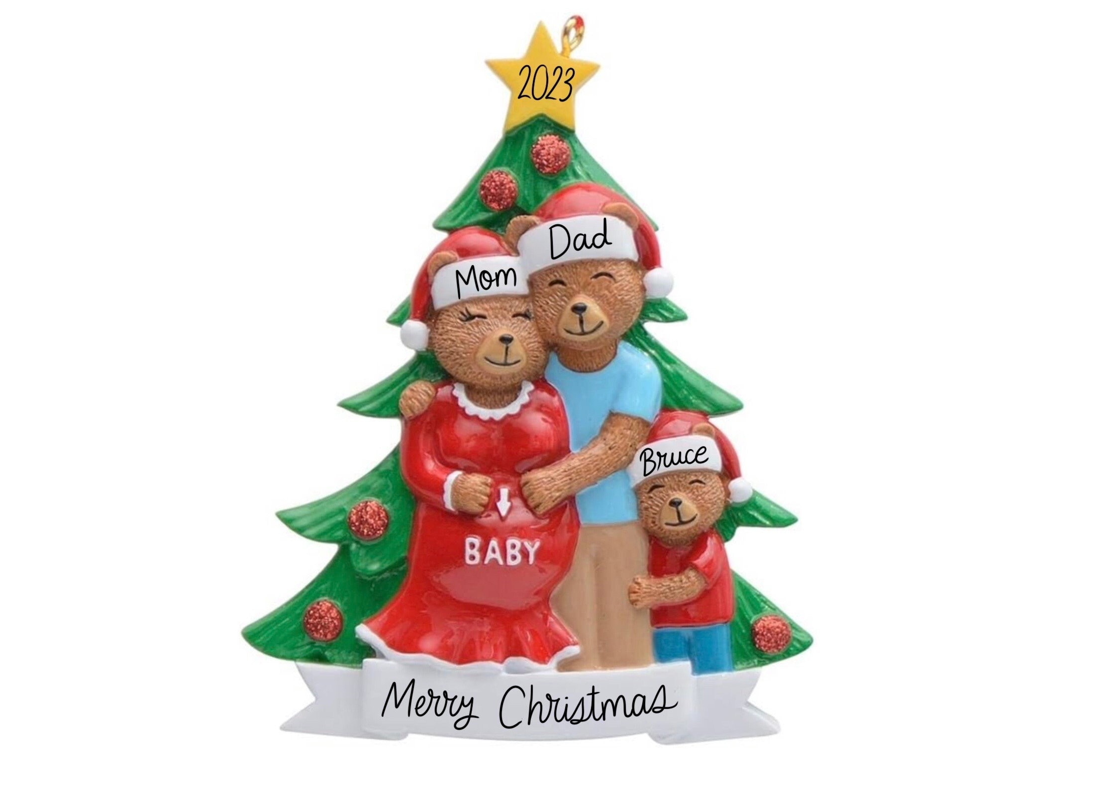 Family christmas ornament cheap with pregnant mom