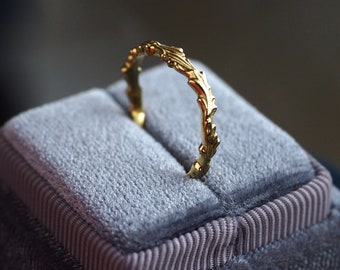 Spriglet Eternity Ring - Asymmetric Leafy Curved Wedding Stacking Ring in Brass, Sterling Silver, 10K, 14K, and 18K Solid Gold