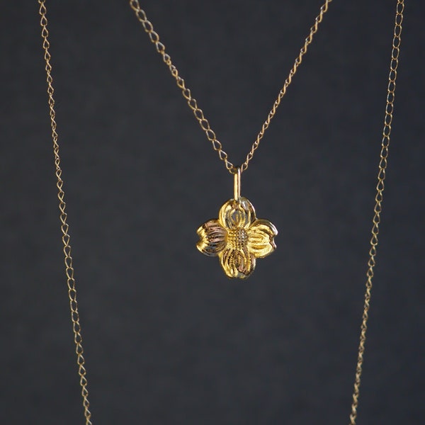 Dogwood Flower Charm Necklace in Sterling Silver, 10K and 14K Solid Gold