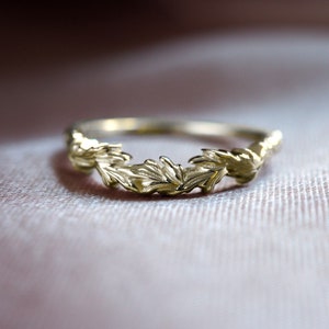 Laurel Leaf Contour Crown Wedding Stacking Ring in Sterling Silver, 10K and 14K Solid Gold - Woodland Coronation Ring