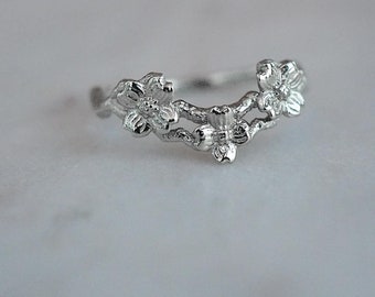READY TO SHIP - Size 5.5 Dogwood Flower Contour Ring in 14K White Gold