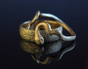 Serpent Ring Set for Couples in Sterling Silver Or Solid Gold