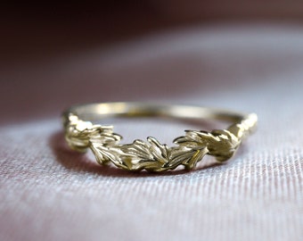 Laurel Leaf Contour Wedding Stacking Ring in Sterling Silver Or Solid Gold