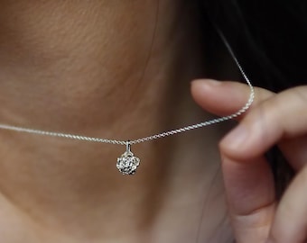 Mini Sculpted Peony Charm Necklace in Sterling Silver or Solid Gold