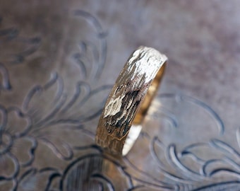Unisex Bark Textured Ring in Sterling Silver or Solid Gold