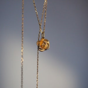 Mini Rose Charm Pendant Necklace in Solid Gold or Sterling Silver