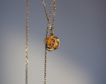 Mini Rose Charm Pendant Necklace in Solid 14K Gold 10K Gold Sterling Silver Brass or Bronze