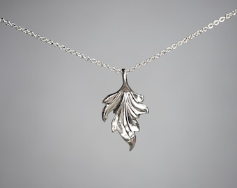 Woodland Leaf Charm Pendant Necklace in Sterling Silver or Solid Gold