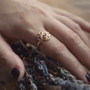 Antique Inspired Wisteria Branch Cocktail Ring in Brass Sterling Silver 10K Gold or 14K Gold