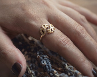 Antique Inspired Wisteria Branch Cocktail Ring in Brass Sterling Silver 10K Gold or 14K Gold