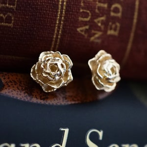 Sculpted Peony in Bloom Stud Earring in Sterling Silver or Solid Gold