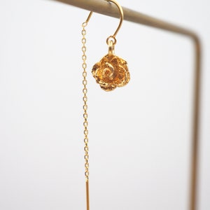 Rose Dangle Ear Threader Earring in Sterling Silver or 14K Solid Gold