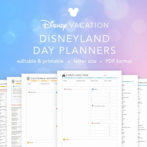 EDITABLE Disneyland and California Adventure Vacation | Daily Planning Sheets w/ Quick Reference Attractions + Dining| INSTANT DOWNLOAD