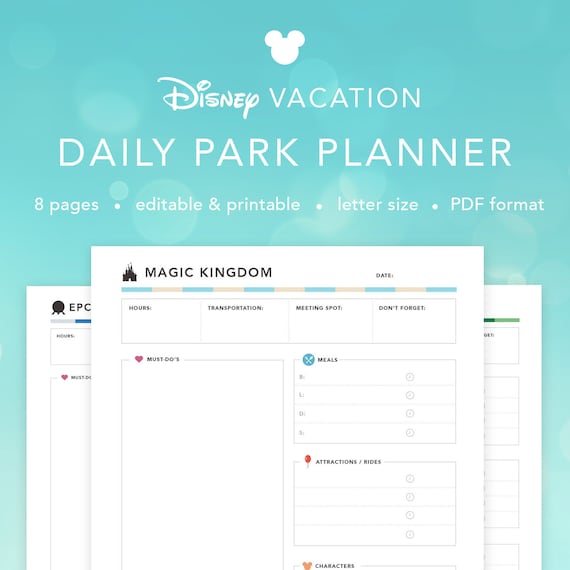 EDITABLE Disney World Daily Parks Planner Printable Disney | Etsy