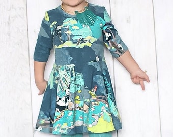 Little Girls Panda Bear Forest Twirl Dress