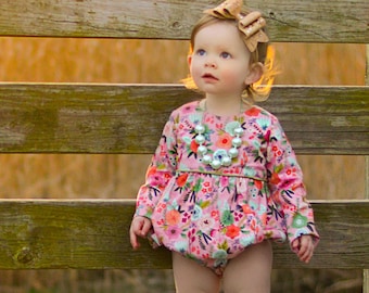 Girls romper for spring - romper for toddler girls - baby bubble romper - girls romper - bubble romper for baby girls - floral romper