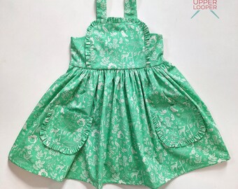 Girls Spring Green Dress with Pockets and Ruffles