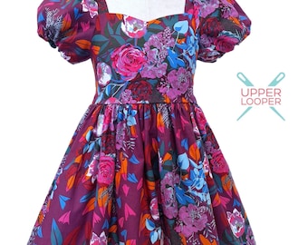 Girls Floral Sweetheart Neckline Cotton Dress with Puff Sleeves and Open Back