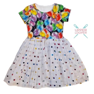 Little Girls Disney Mouse Balloons Dress with Rainbow Dots Tutu Skirt