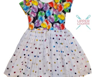 Little Girls Disney Mouse Balloons Dress with Rainbow Dots Tutu Skirt