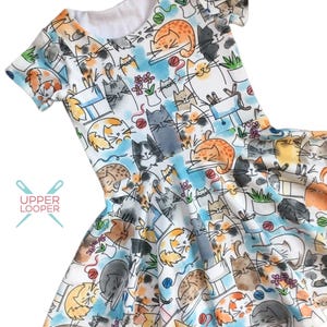 Little Girls Cat Print Twirl Dress