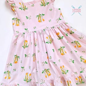 Girls Pink Floral Flutter Sleeve Cotton Dress