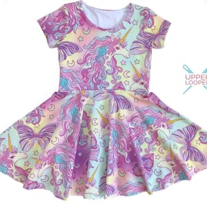 Little Girls Unicorn Twirl Dress Toddler Twirl Dress Girls Unicorn Party Dress Twirly Dress Girls Birthday Gift Toddler Girl Dress