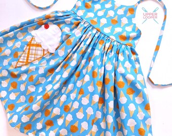 Girls Blue Summer Sundress with Ice Cream Cone Pocket RTS size 6