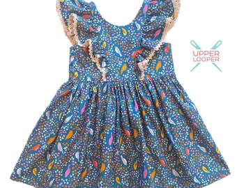 Girls Bird Print Cotton Summer or Spring Dress with Flutter Sleeves