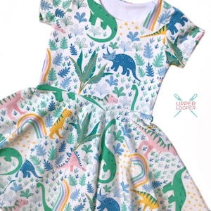 Girls Dinosaur Twirl Dress - Little Girls Dinosaur Dress - Dinosaur Birthday Party Outfit - Rainbow Dinosaur Dress - Dinosaur Lover Dress