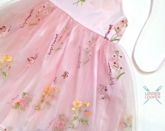 Girls Pink Floral Tulle Flower Girl Dress