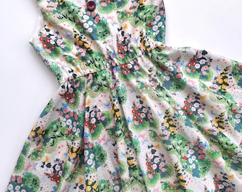 Little Girls Floral Meadow Summer Twirl Dress with Peter Pan Collar