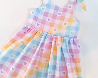 Little Girls Rainbow Mouse Cotton Sundress for Disney Trip