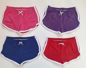 Girls Retro Track Solid Color Shorts in Purple, Red, Blue, Pink
