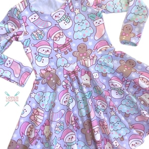 Girls Pastel Christmas Twirl Dress in Jersey Knit Fabric