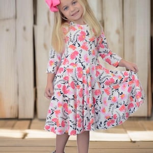 Little Girls Pink Floral Twirl Dress Tween Dress Sisters Matching Dresses