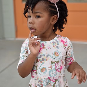 Girls Pink Floral Twirl Dress Summer Clothes Little Girls Spring Floral Dress Tween Dress Matching Sisters Dress Jersey Knit Dress