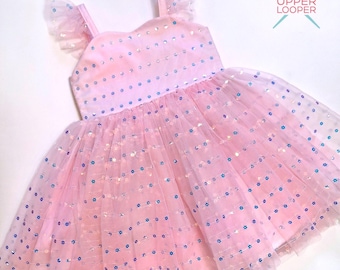 Girls Pink Sequin Tulle Birthday Party Dress