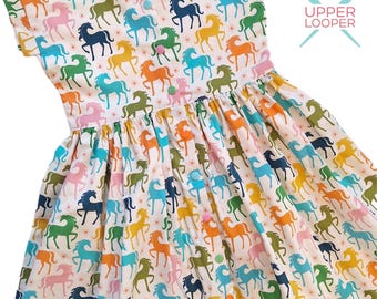 Girls and Tweens Horse Lover Dress - Little Girls Rainbow Horses Dress - Toddler Dress with Horse Print