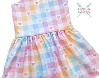 Little Girls Rainbow Mouse Flutter Sleeve Cotton Dress for Disney Trip