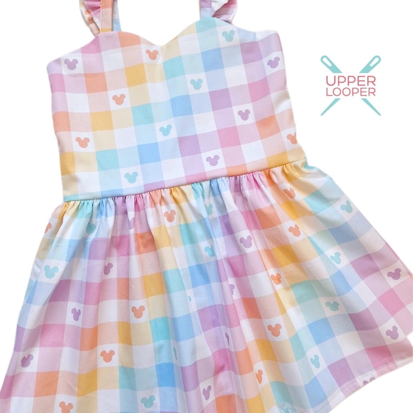 Little Girls Rainbow Mouse Flutter Sleeve Cotton Dress for Disney Trip