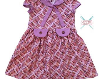 Girls Purple Handmade Cotton School Dress Size 7