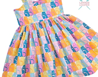 Girls Colorful Cat Print Cotton Summer Dress
