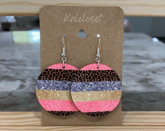 Pink Cheetah Striped Dangle Earrings: Sublimation Printed Jewelry