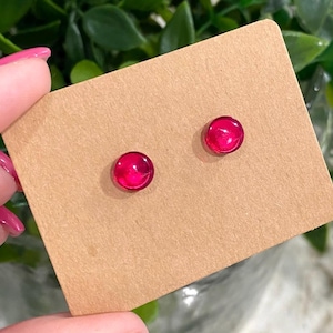 Handmade Pink Resin Stud Earrings: Hypoallergenic Stainless Steel (8mm)