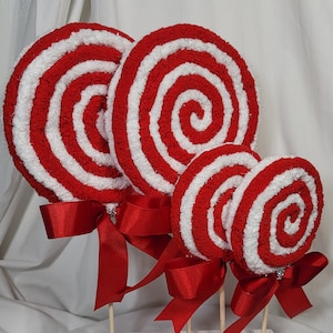 Decorative Chunky Yarn Peppermint Lollipops, Wreath Attachments, Centerpiece Vase Bowl Filler, Velvety Yarn Ornament Home Décor